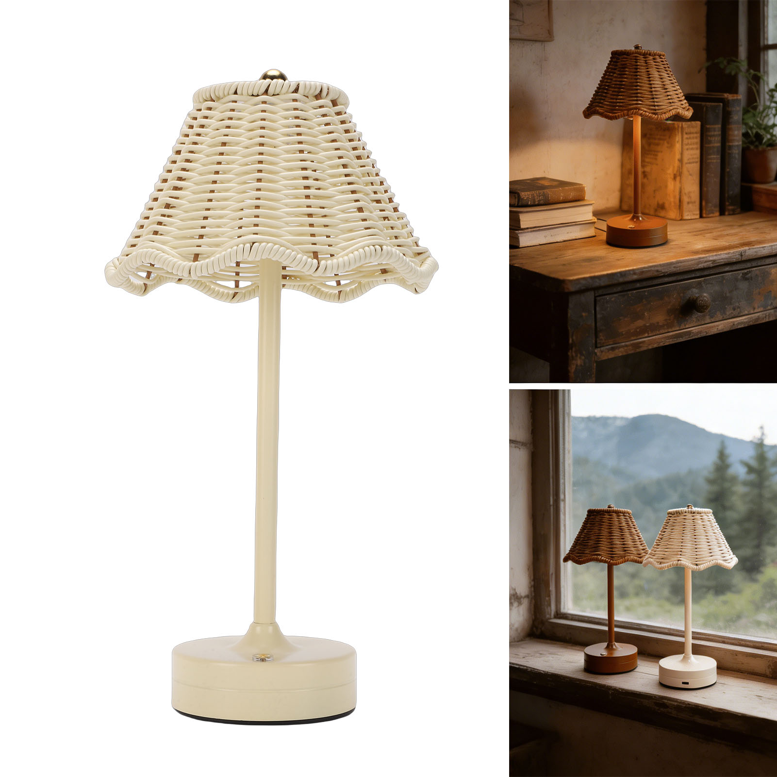 Outdoor Furniture Cafe - Lampu Meja Rotan Antik LED 3