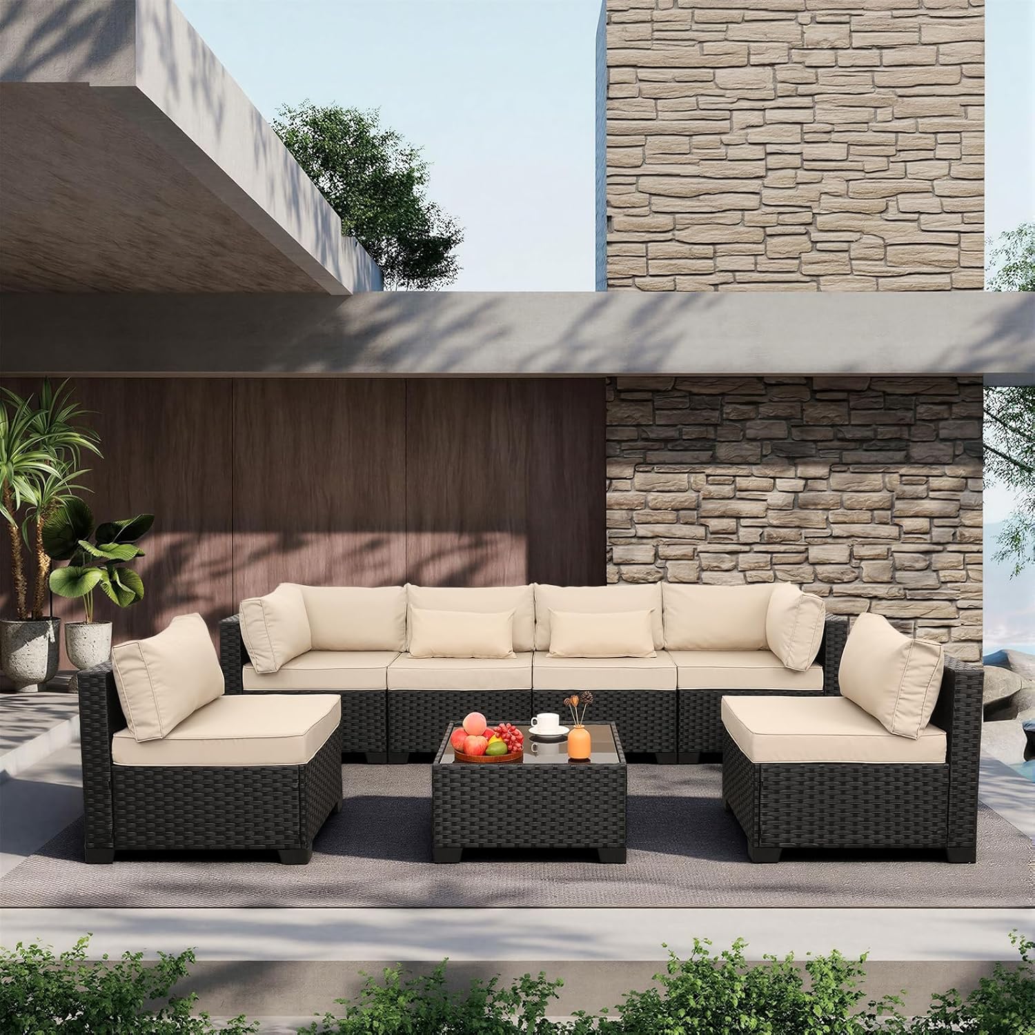 Set Sofa Seksional Rotan Anyam - Outdoor Furniture Cushions ulasan dan harga