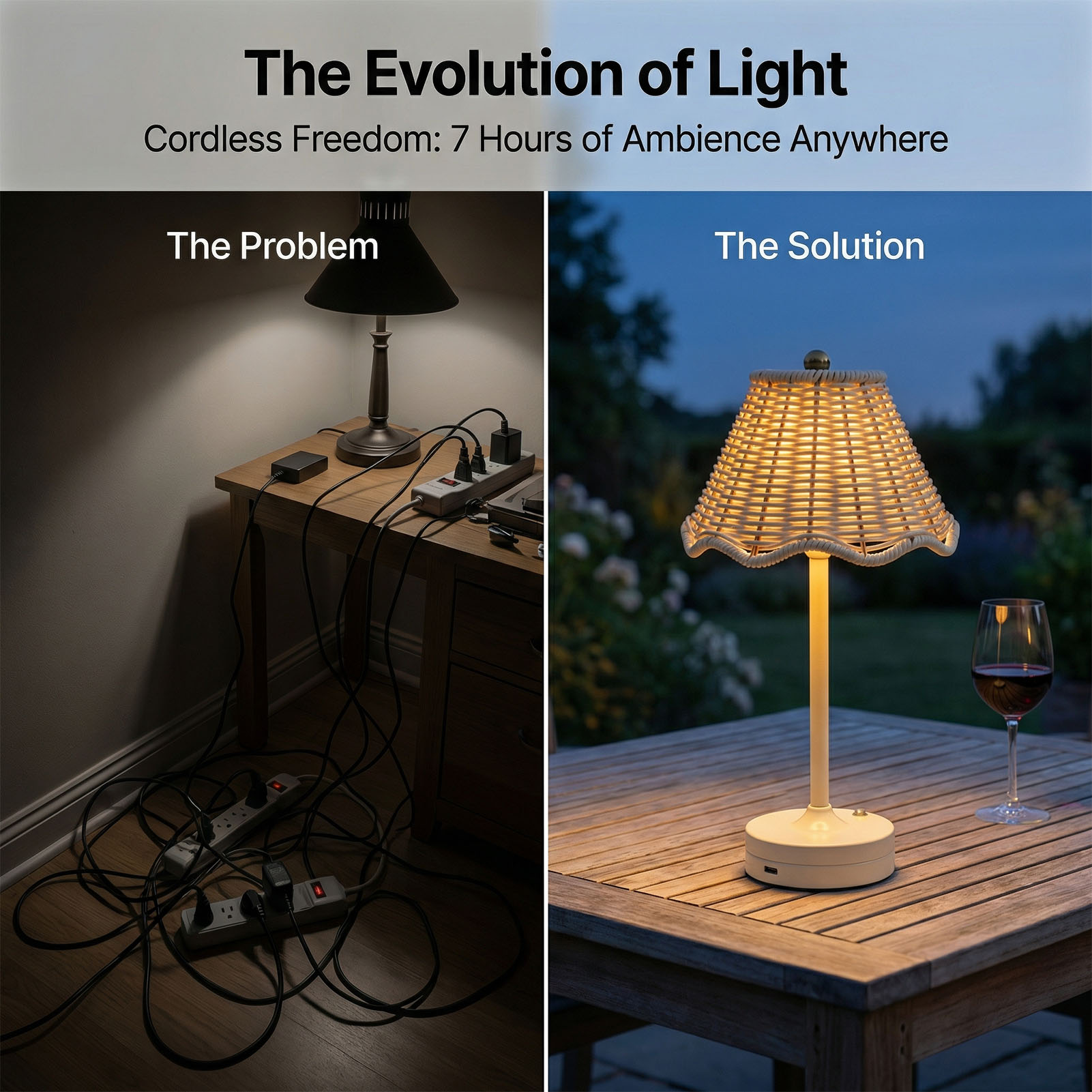 Lampu Meja Rotan Antik LED 3 W - Outdoor Furniture Cafe ulasan dan harga