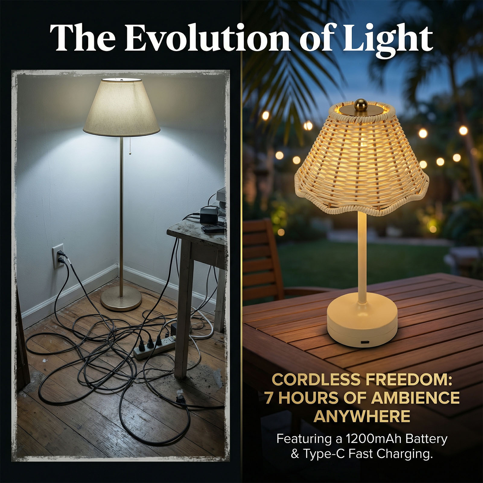 Lampu Meja Rotan Antik LED 3 W - Outdoor Furniture Cafe ulasan dan harga